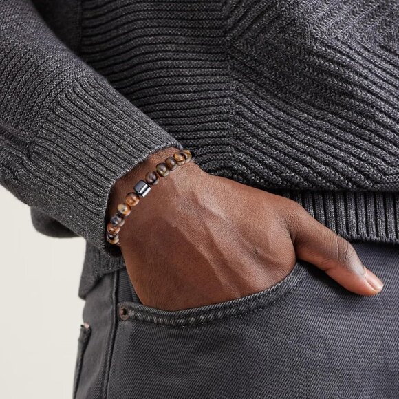 ⚡Rankeef Men 2 Lava Rock Tiger Eye 8MM Natural Stone Crystal Beaded Bracelet - Picture 5 of 7